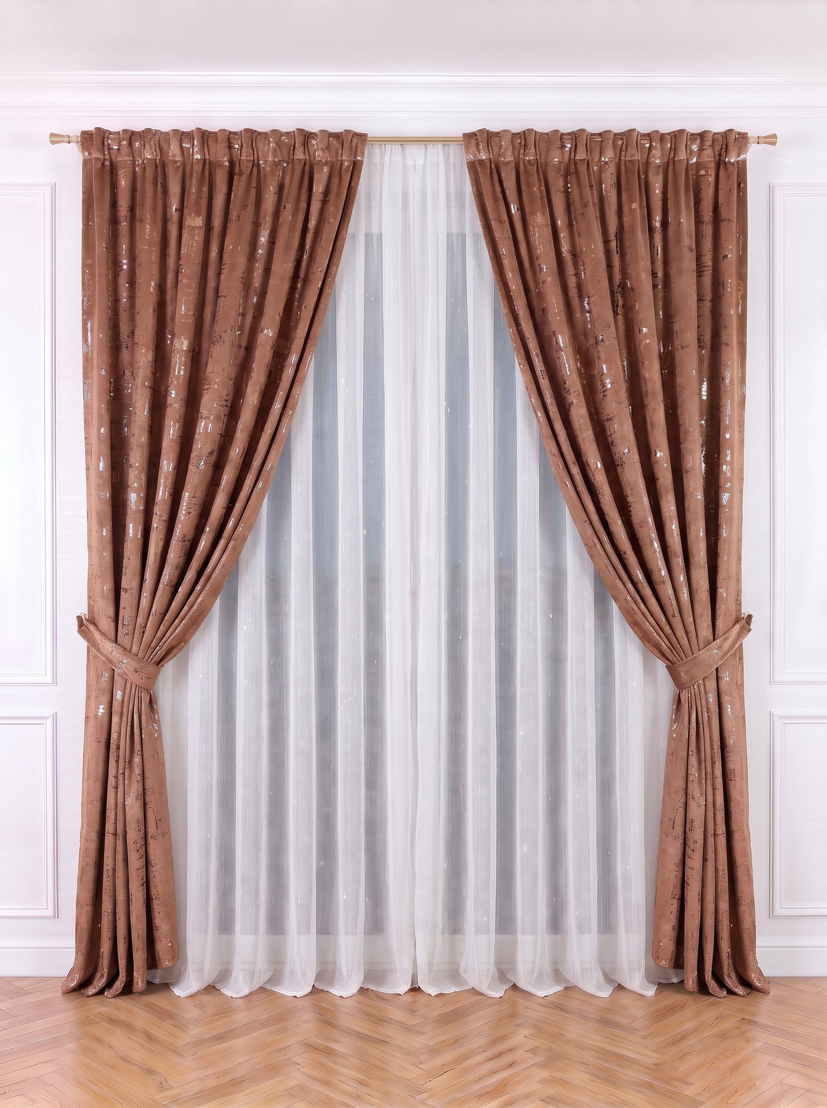 Set · Perdea Ploiță albă + Draperie Catifea Insertii Cupru Perdele de Poveste