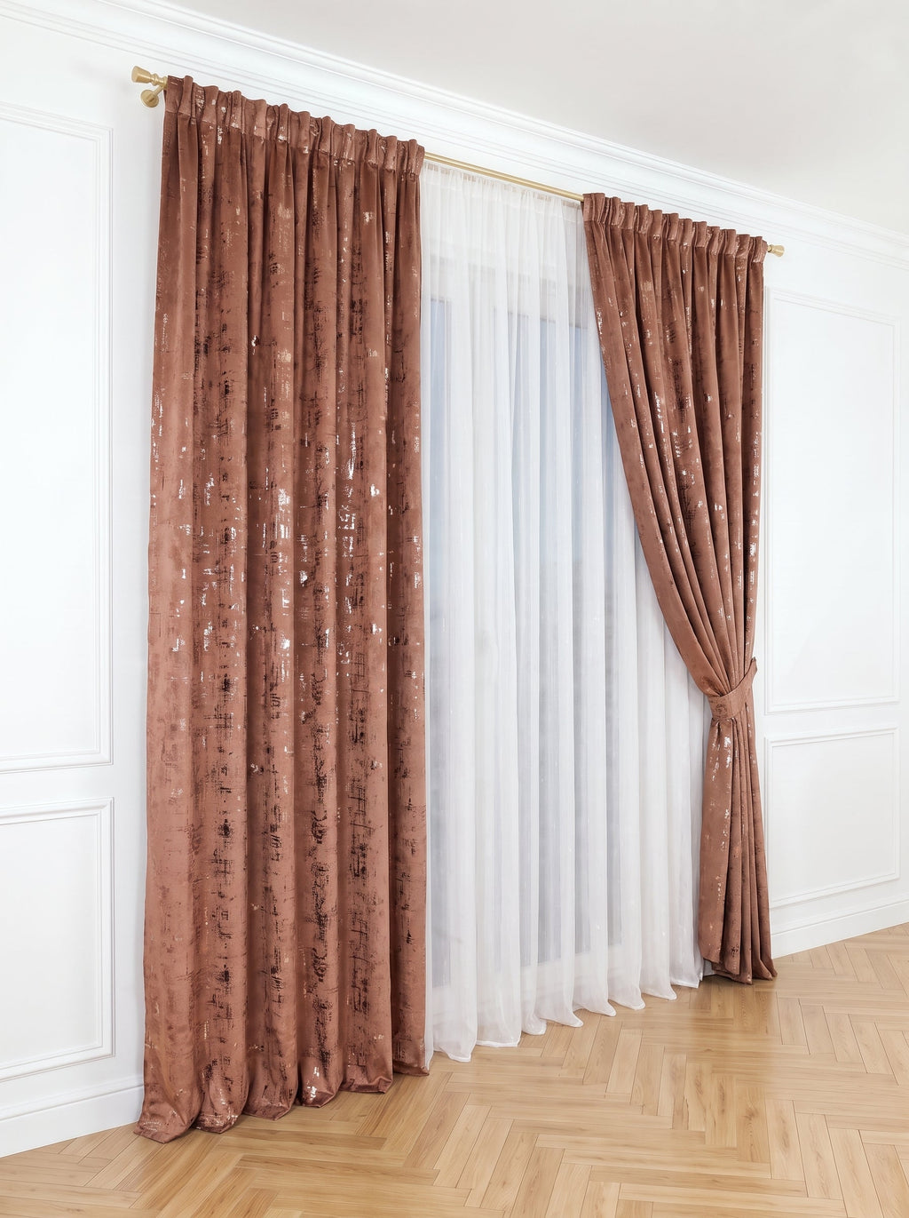 Set · Perdea Ploiță albă + Draperie Catifea Insertii Cupru Perdele de Poveste