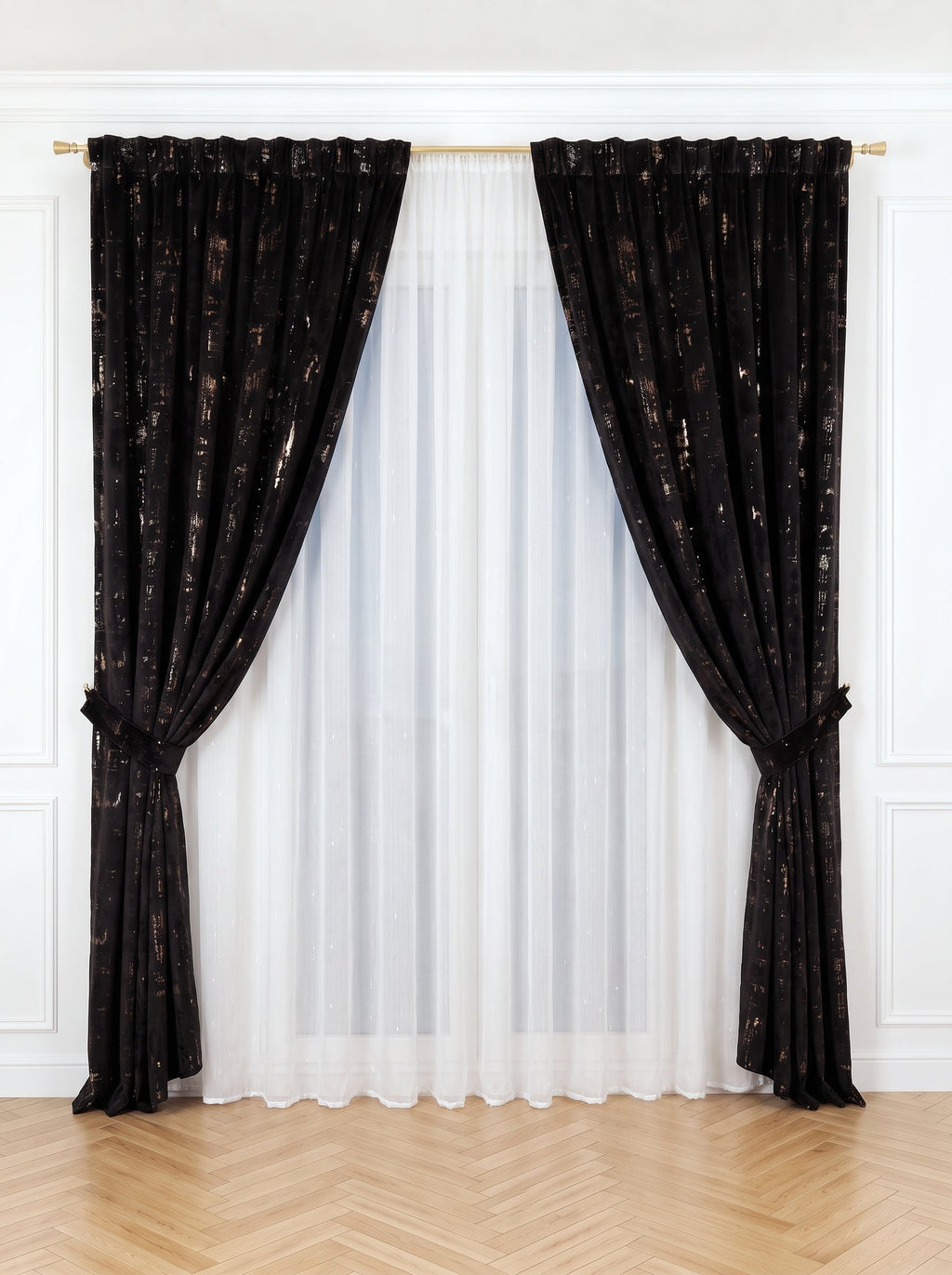 Set · Perdea Ploiță albă + Draperie Catifea Insertii Negru Perdele de Poveste