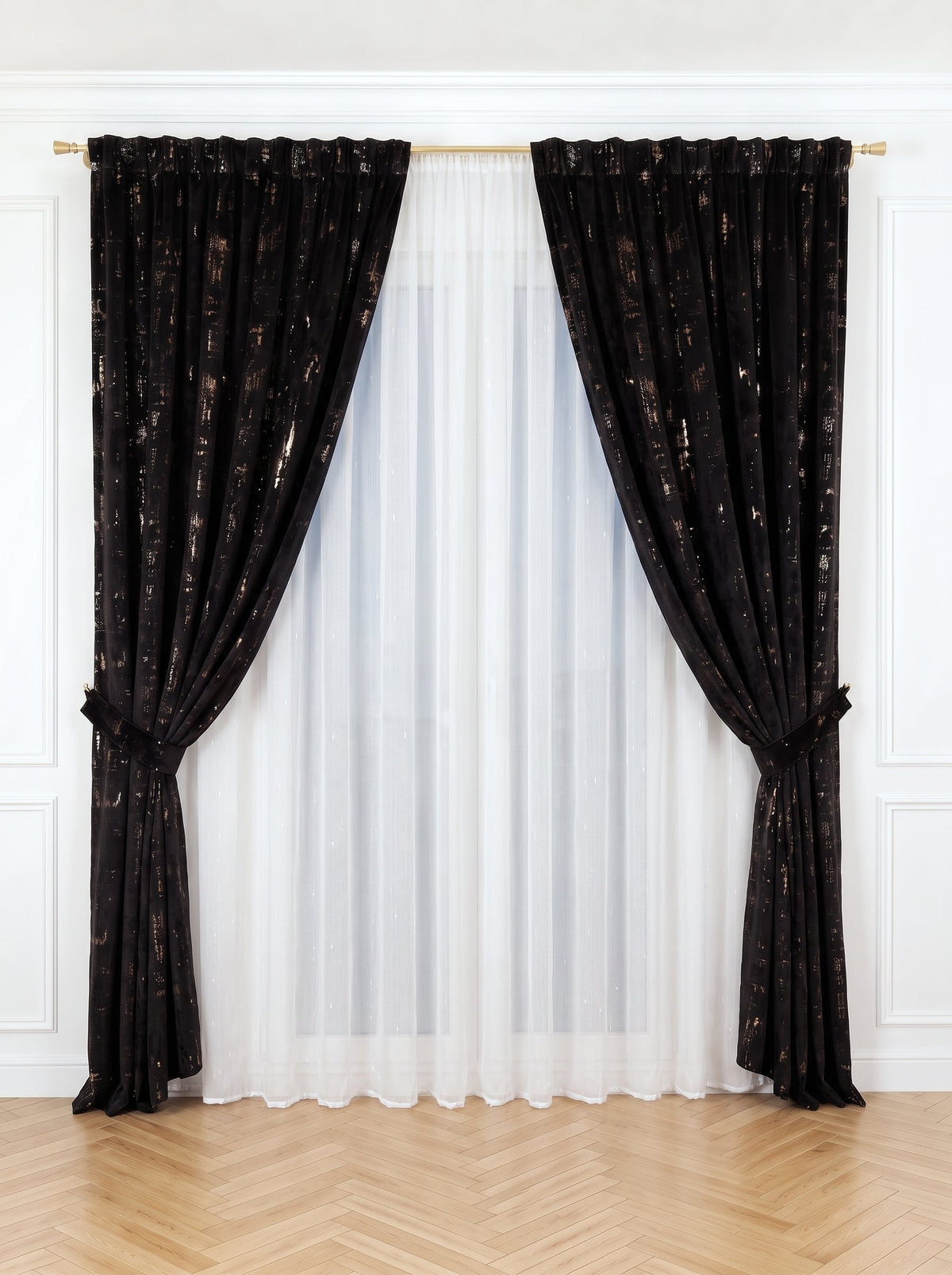 Set · Perdea Ploiță albă + Draperie Catifea Insertii Negru Perdele de Poveste