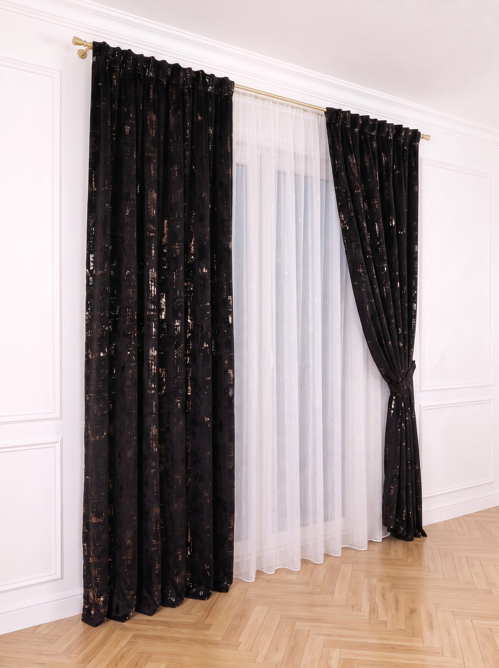 Set · Perdea Ploiță albă + Draperie Catifea Insertii Negru Perdele de Poveste