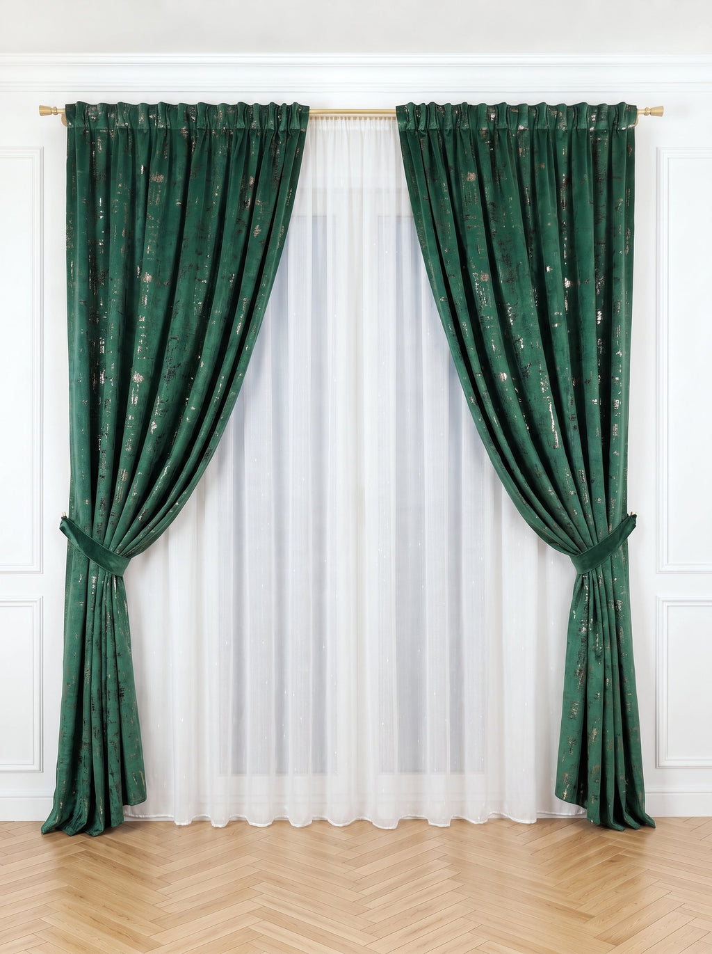 Set · Perdea Ploiță albă + Draperie Catifea Insertii Verde Perdele de Poveste
