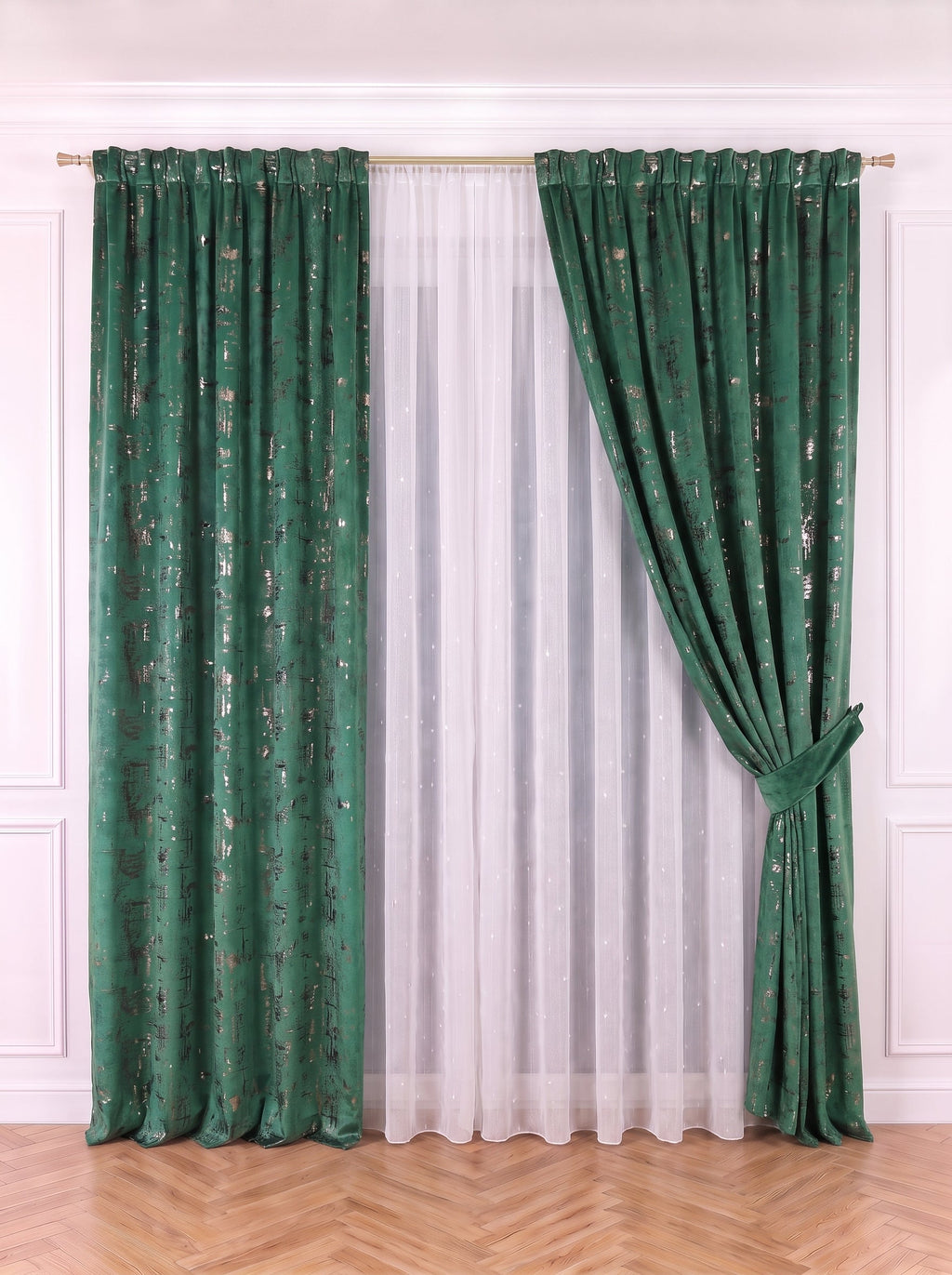 Set · Perdea Ploiță albă + Draperie Catifea Insertii Verde Perdele de Poveste