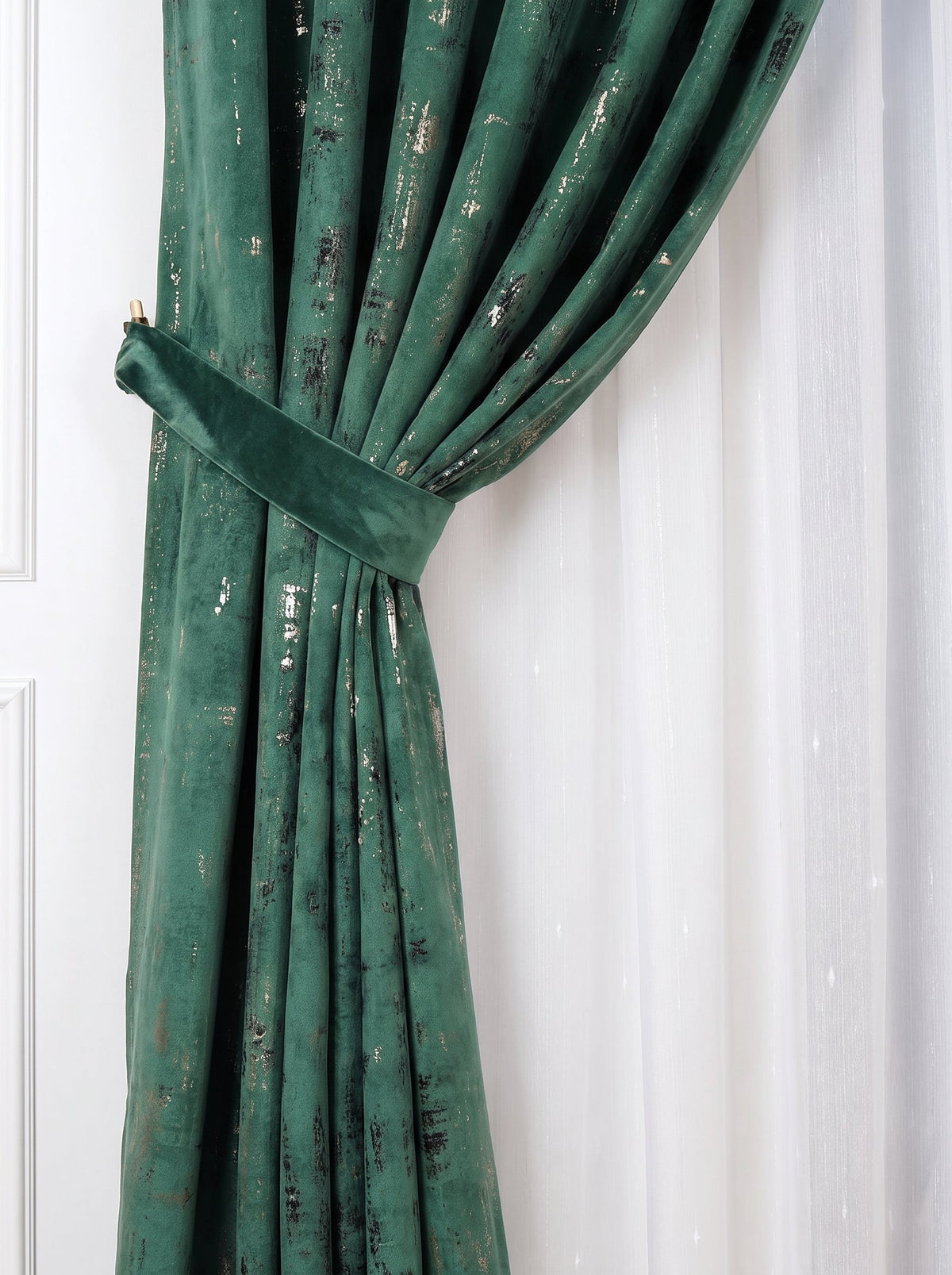 Set · Perdea Ploiță albă + Draperie Catifea Insertii Verde Perdele de Poveste