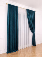 Set · Perdea Ploiță albă + Draperie Catifea Premium Albastru Păun Perdele de Poveste