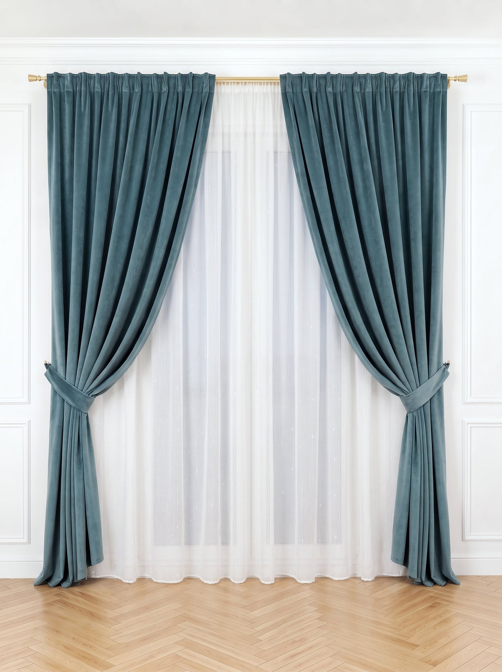 Set · Perdea Ploiță albă + Draperie Catifea Premium Bleu Petrol Perdele de Poveste