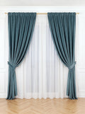 Set · Perdea Ploiță albă + Draperie Catifea Premium Bleu Petrol Perdele de Poveste