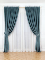 Set · Perdea Ploiță albă + Draperie Catifea Premium Bleu Petrol Perdele de Poveste