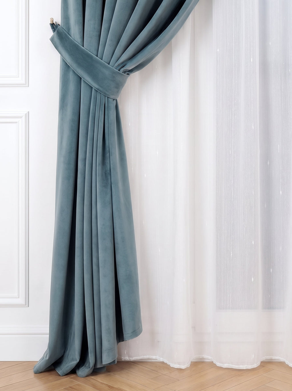 Set · Perdea Ploiță albă + Draperie Catifea Premium Bleu Petrol Perdele de Poveste