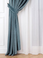 Set · Perdea Ploiță albă + Draperie Catifea Premium Bleu Petrol Perdele de Poveste