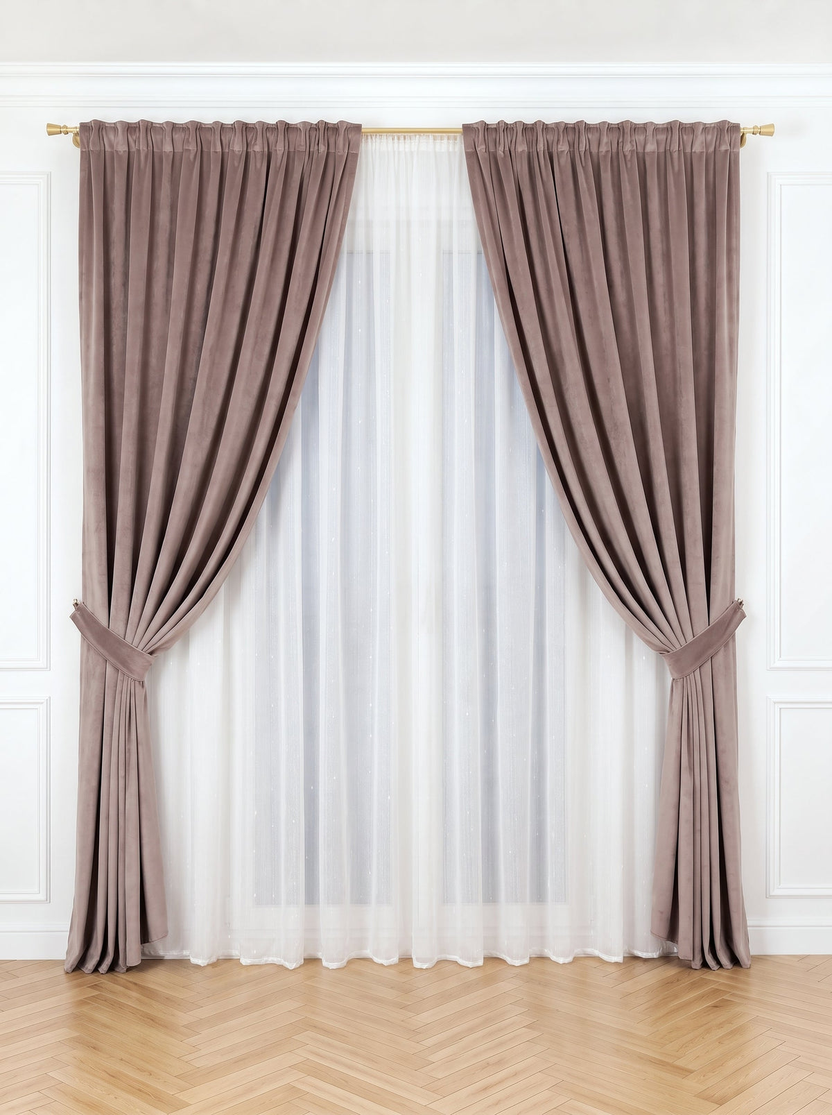 Set · Perdea Ploiță albă + Draperie Catifea Premium Mauve Perdele de Poveste