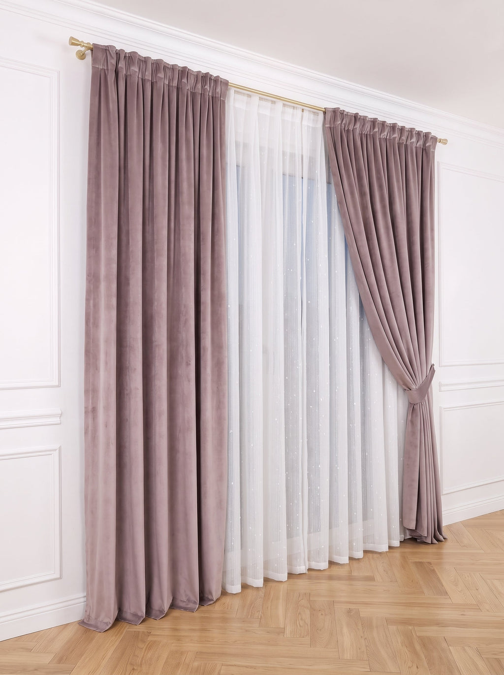 Set · Perdea Ploiță albă + Draperie Catifea Premium Mauve Perdele de Poveste