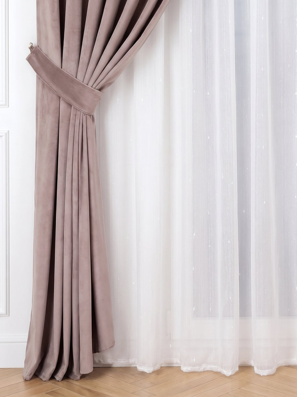 Set · Perdea Ploiță albă + Draperie Catifea Premium Mauve Perdele de Poveste