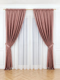 Set · Perdea Ploiță albă + Draperie Catifea Premium Roz Prăfuit Perdele de Poveste
