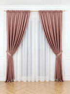 Set · Perdea Ploiță albă + Draperie Catifea Premium Roz Prăfuit Perdele de Poveste