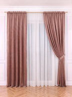 Set · Perdea Ploiță albă + Draperie Catifea Premium Roz Prăfuit Perdele de Poveste