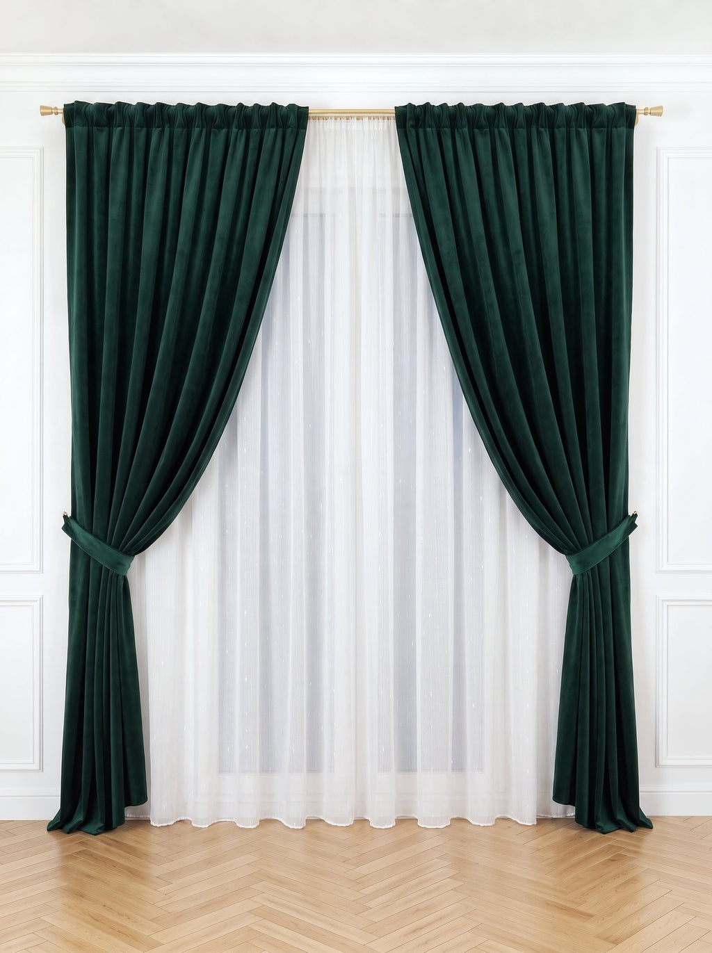 Set · Perdea Ploiță albă + Draperie Catifea Premium Verde Brad Perdele de Poveste