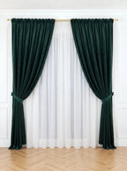 Set · Perdea Ploiță albă + Draperie Catifea Premium Verde Brad Perdele de Poveste