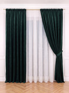 Set · Perdea Ploiță albă + Draperie Catifea Premium Verde Brad Perdele de Poveste