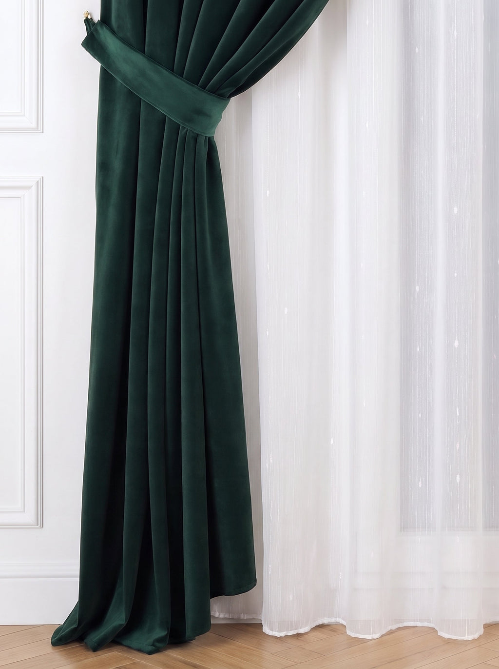 Set · Perdea Ploiță albă + Draperie Catifea Premium Verde Brad Perdele de Poveste