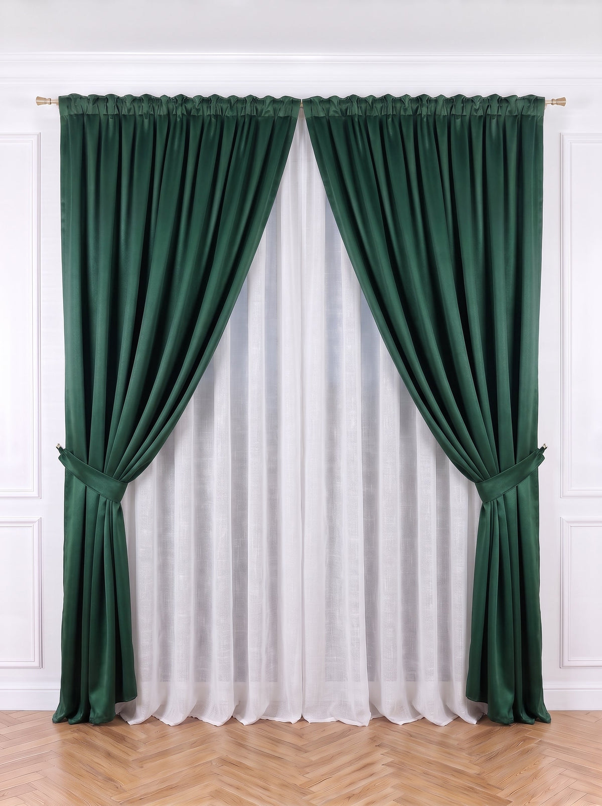 Set · Perdea tip in alb simplu cod 2082 + Draperie Blackout Verde Smarald Perdele de Poveste