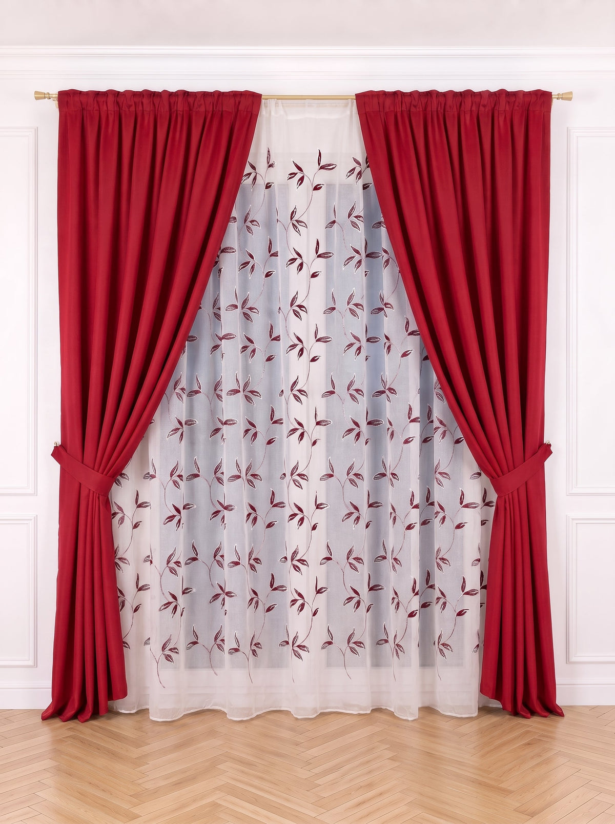 Set · Perdea tip in cu model bordo + Draperie Blackout Roșu Perdele de Poveste
