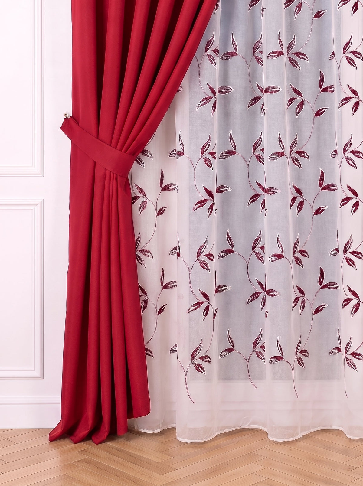 Set · Perdea tip in cu model bordo + Draperie Blackout Roșu Perdele de Poveste