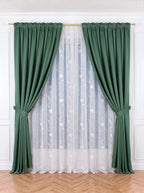 Set · Perdea Tip In Flori Albe + Draperie Blackout Verde Jad Perdele de Poveste