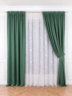 Set · Perdea Tip In Flori Albe + Draperie Blackout Verde Jad Perdele de Poveste