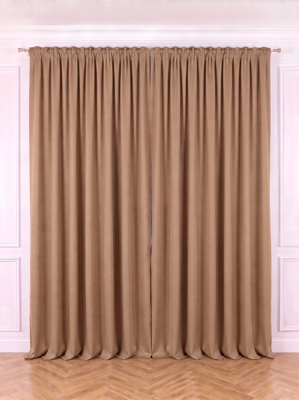 Set · Perdea Voal Ivoriu – frunze brodate împrăștiate + Draperie Blackout Camel Perdele de Poveste