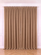 Set · Perdea Voal Ivoriu – frunze brodate împrăștiate + Draperie Blackout Camel Perdele de Poveste