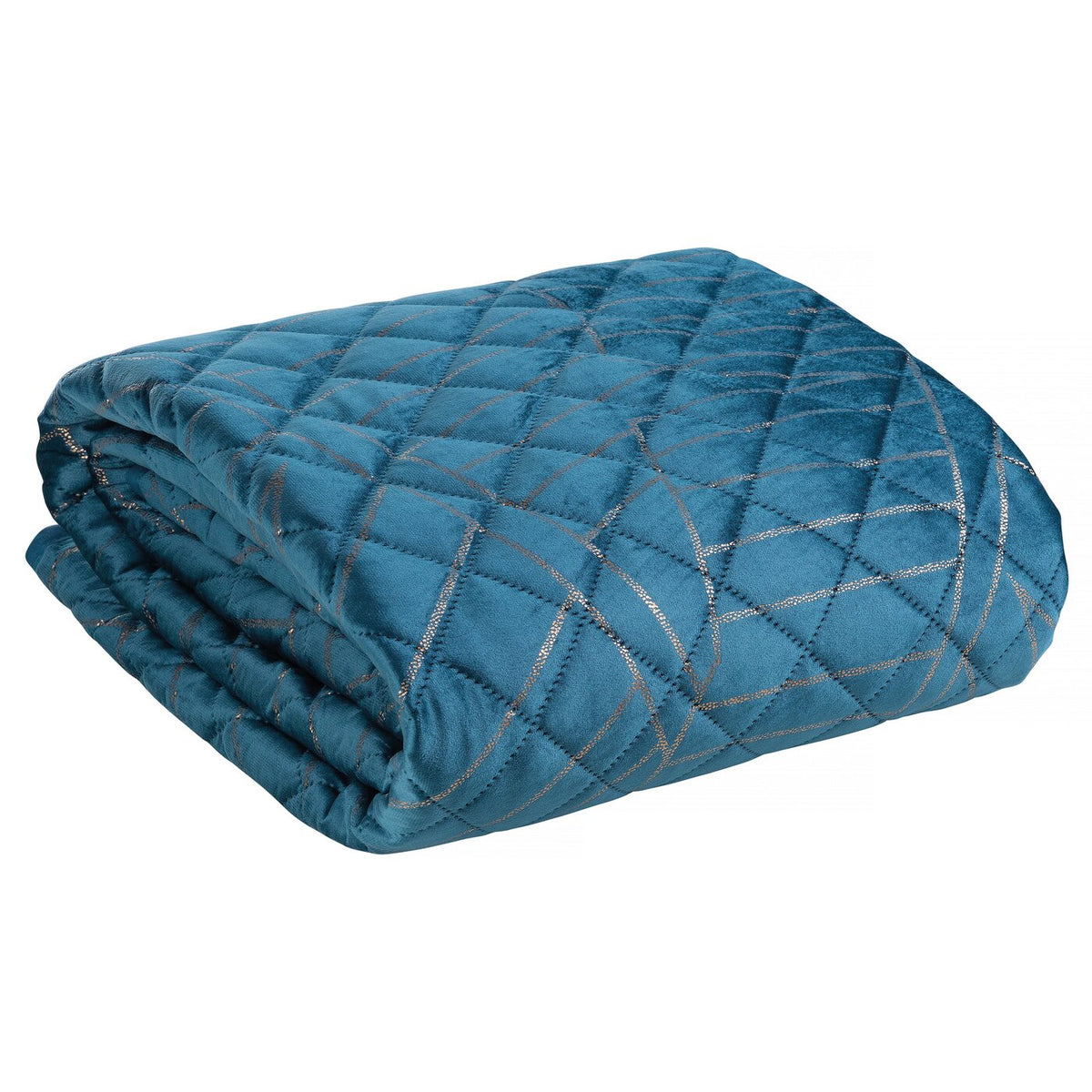Cuvertură de Pat din catifea cu motiv de frunze de banană matlasată cu presare la cald bleumarin auriu Colecția Limitată Salvia Perdele de Poveste
