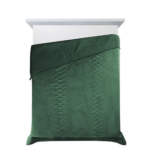 Cuvertură de pat din catifea, matlasată prin presare la cald în model geometric verde închis LUIZ 3 Perdele de Poveste