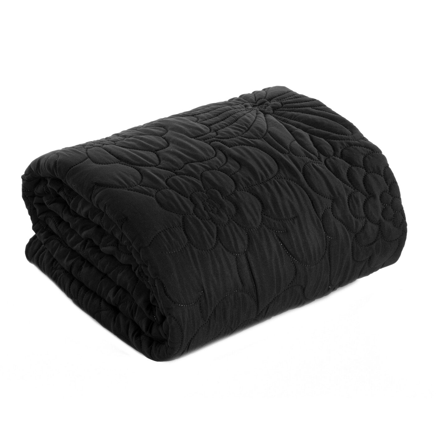 Cuvertură de Pat decorată cu un model floral presat la cald negru Perdele de Poveste
