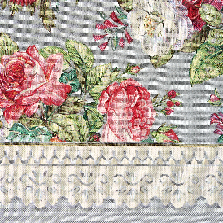 Față de masă cu tapiserie decorată cu motiv floral țesut, gri, roz Perdele de Poveste