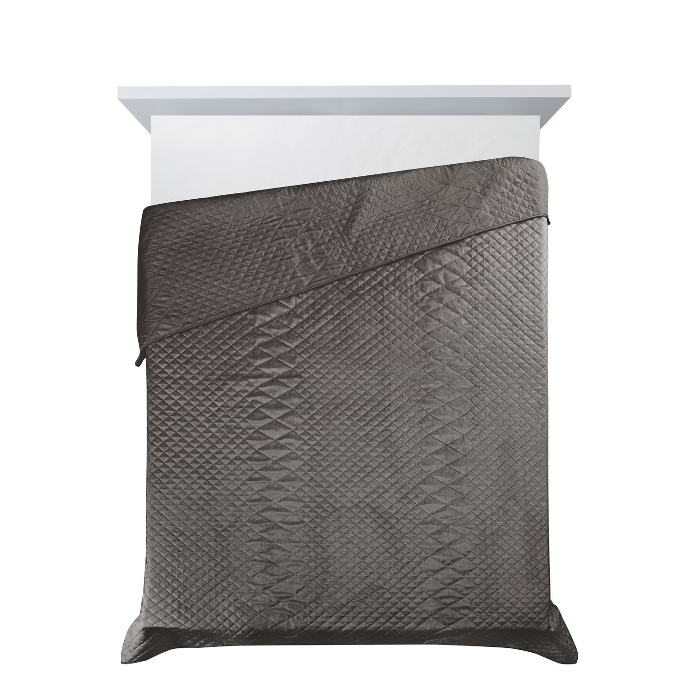 Cuvertură de pat din catifea, matlasată prin presare la cald în model geometric grafit LUIZ 3, Perdele de Poveste