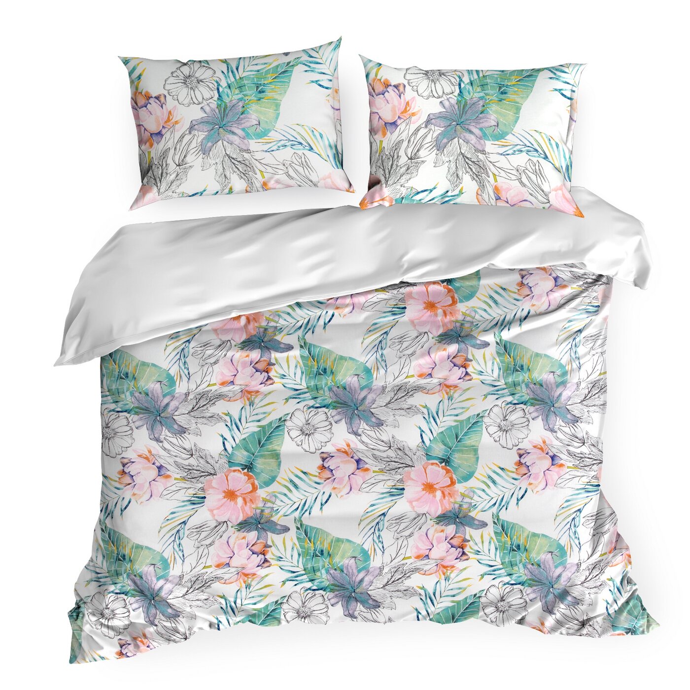 Lenjerie de pat cu un motiv colorat de flori exotice multicolor IDA 05 Perdele de Poveste
