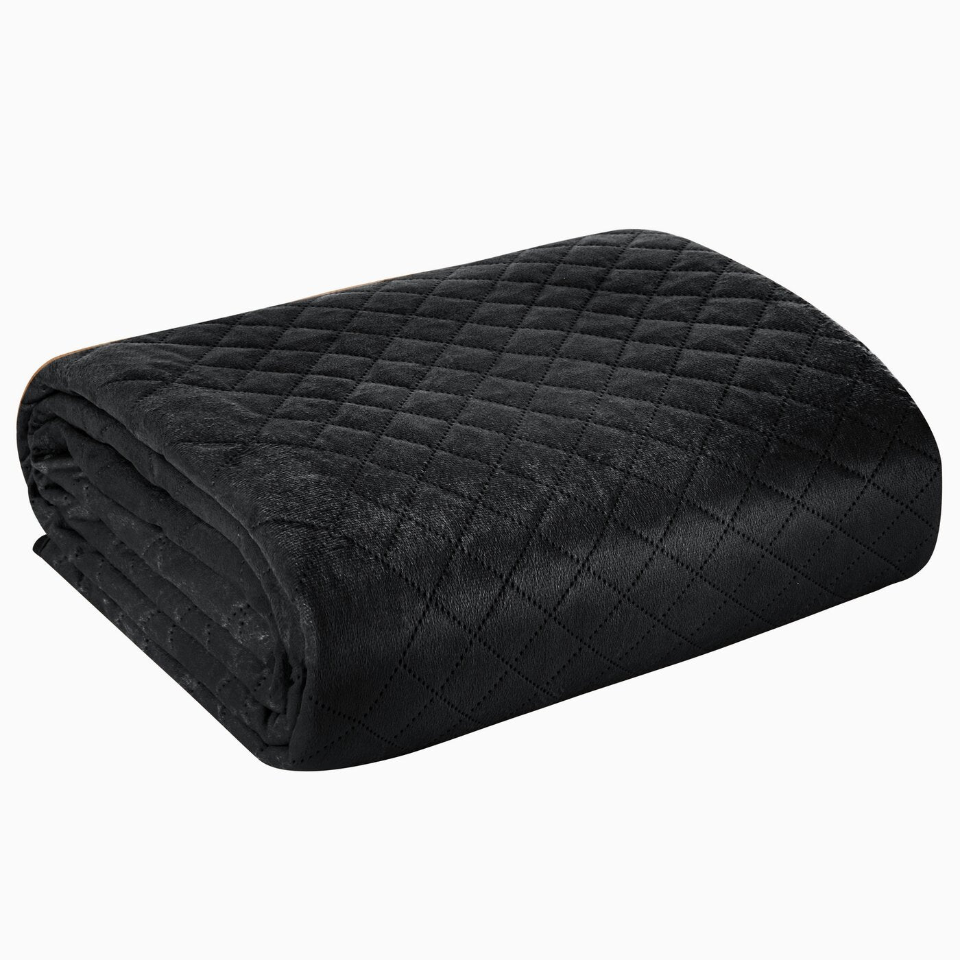 Cuvertură de pat din catifea, matlasată prin presare la cald în model geometric negru LUIZ 3 Perdele de Poveste