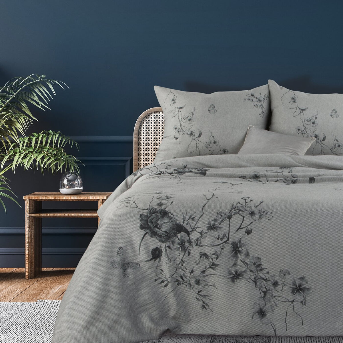 Lenjerie de pat jacquard cu imprimeu floral gri deschis, oțel COLECȚIA TERRA PALRMO 3 Perdele de Poveste
