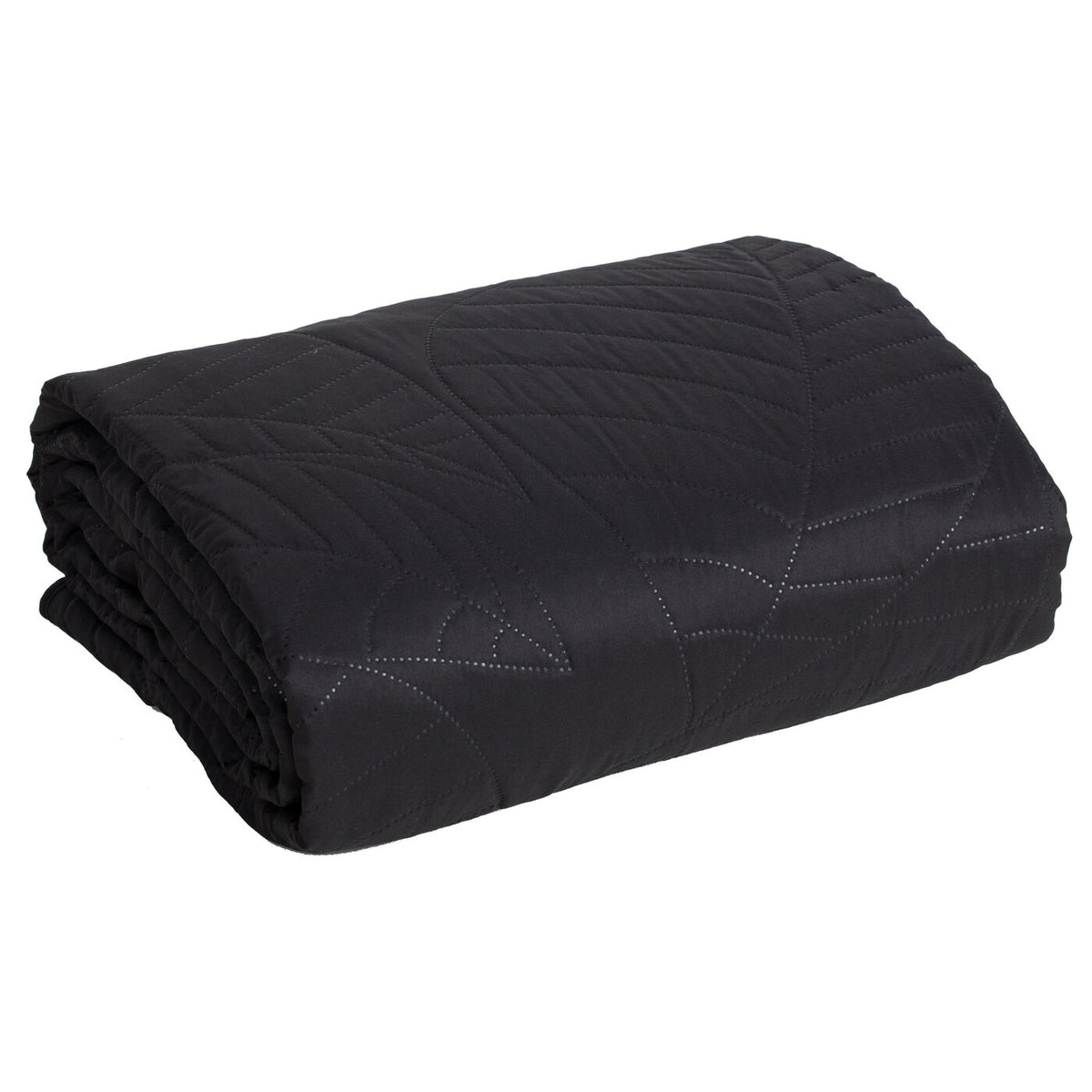 Cuvertură de Pat cu un motiv de frunze presate la cald negru Perdele de Poveste
