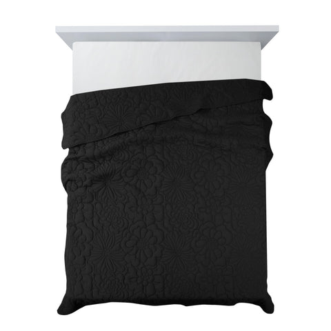 Cuvertură de Pat decorată cu un model floral presat la cald negru Perdele de Poveste