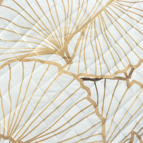 Cuvertură de Pat din catifea cu imprimeu de frunze de ginkgo, matlasata presa la cald alb auriu Colecția Limitată LUNA Perdele de Poveste
