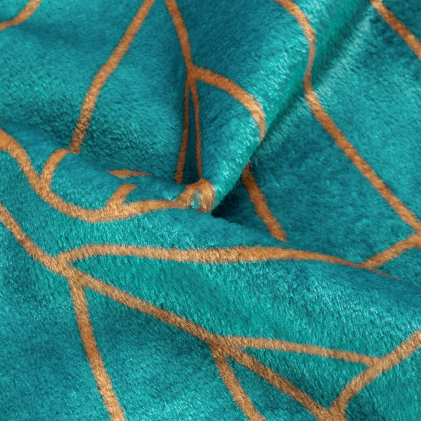 Pătură moale și plăcută la atingere, decorată cu un motiv de frunze mari turcoaz maro Colecția Limitată LILI 2 Perdele de Poveste