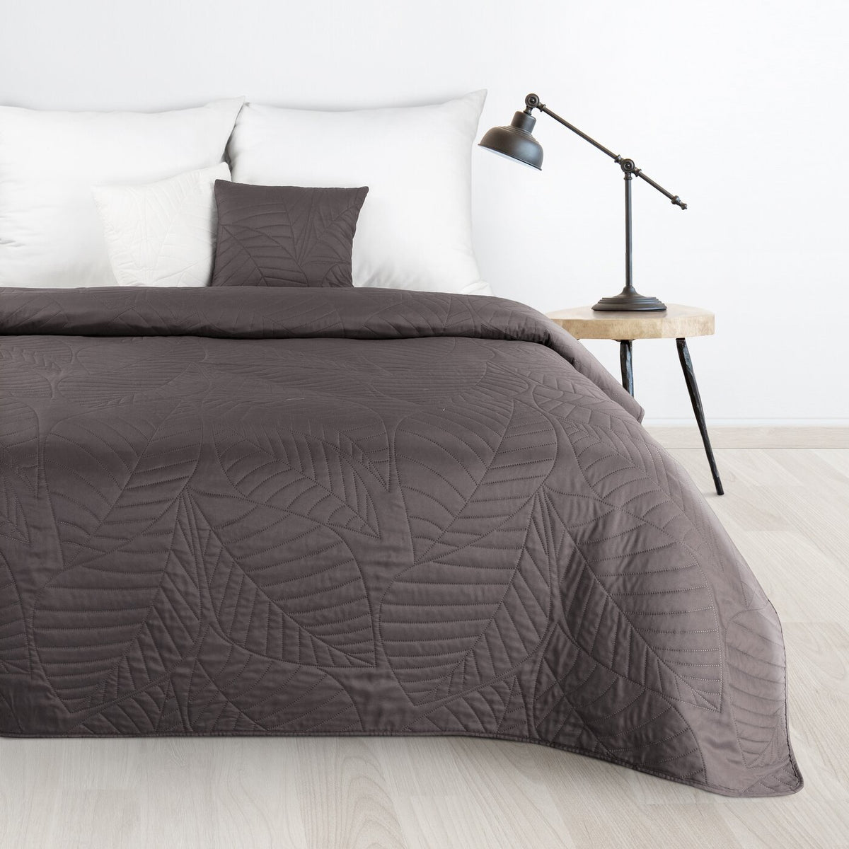 Cuvertură de Pat cu un motiv de frunze presate la cald grafit Perdele de Poveste
