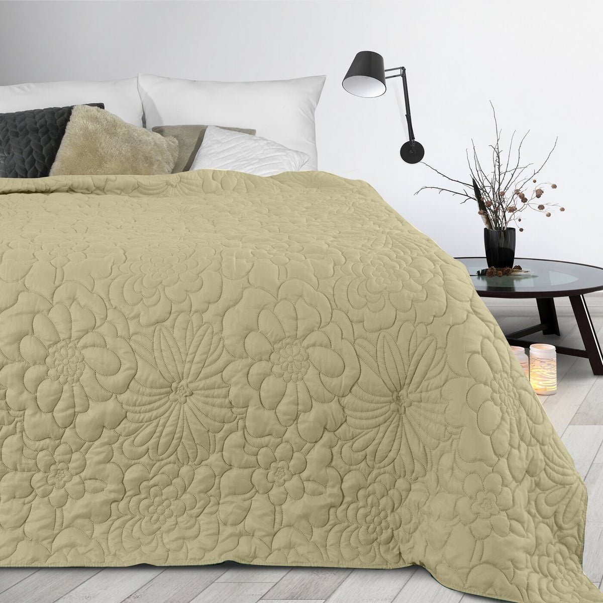 Cuvertură de Pat decorată cu model floral presat la cald crem Perdele de Poveste