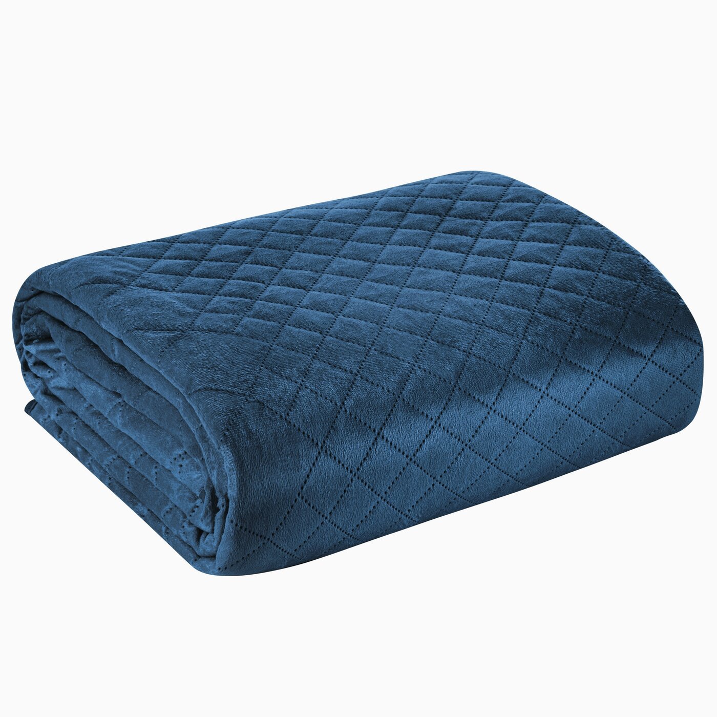 Cuvertură de pat din catifea, matlasată prin presare la cald în model geometric bleumarin LUIZ 3 Perdele de Poveste