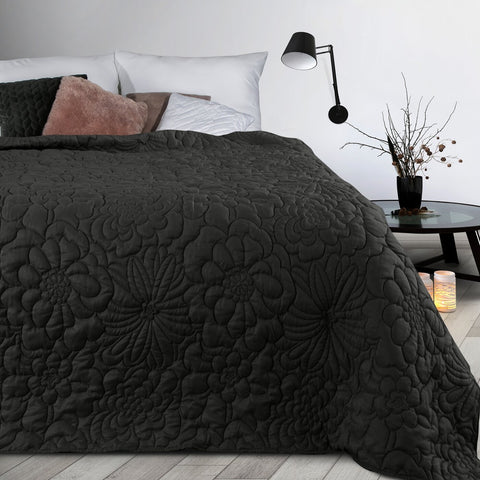 Cuvertură de Pat decorată cu un model floral presat la cald negru Perdele de Poveste