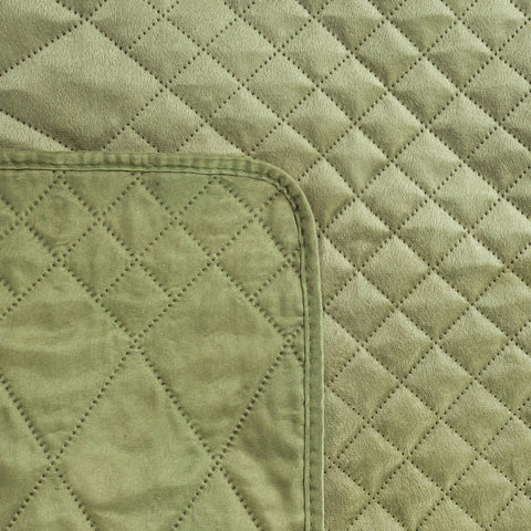 Cuvertură de Pat din catifea matlasată prin presare la cald model geometric verde deschis LUIZ 3 Perdele de Poveste
