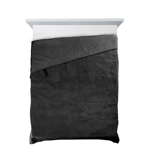 Cuvertură de pat din catifea, matlasată prin presare la cald cu model de frunze negru LUIZ Perdele de Poveste