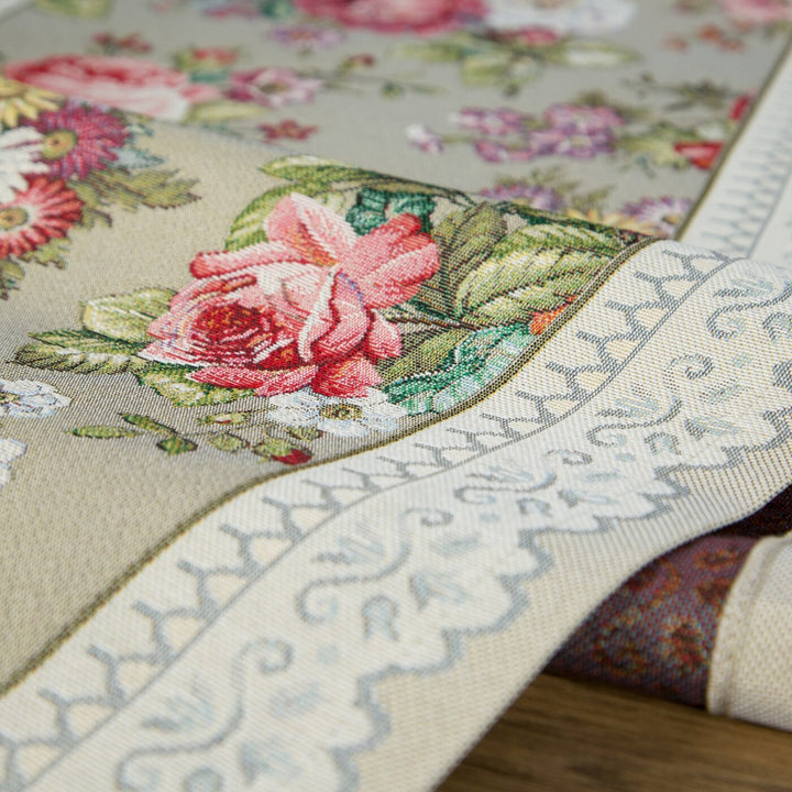 Față de masă cu tapiserie decorată cu motiv floral țesut, măsline , roz Perdele de Poveste